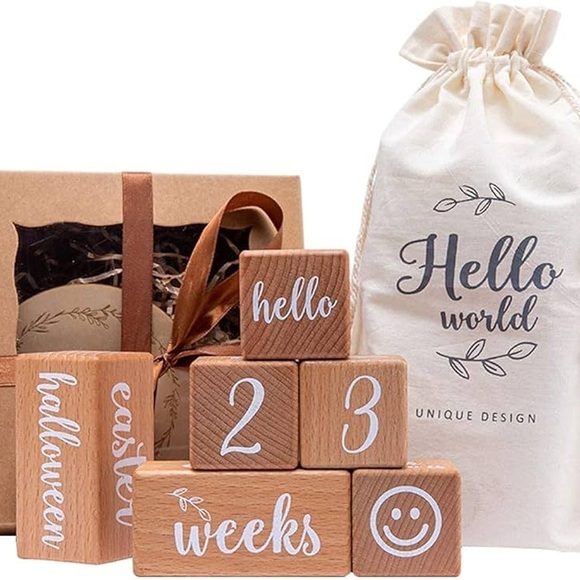 NWOT  Mamimami Home Hello World Milestone Wood Block Set(8 piece set). - Picture 1 of 6